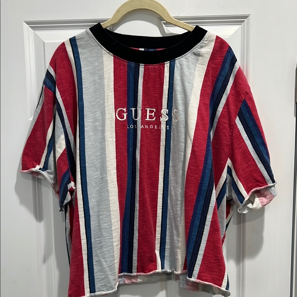 GUESS Multicolor Cropped Striped Tee with Logo